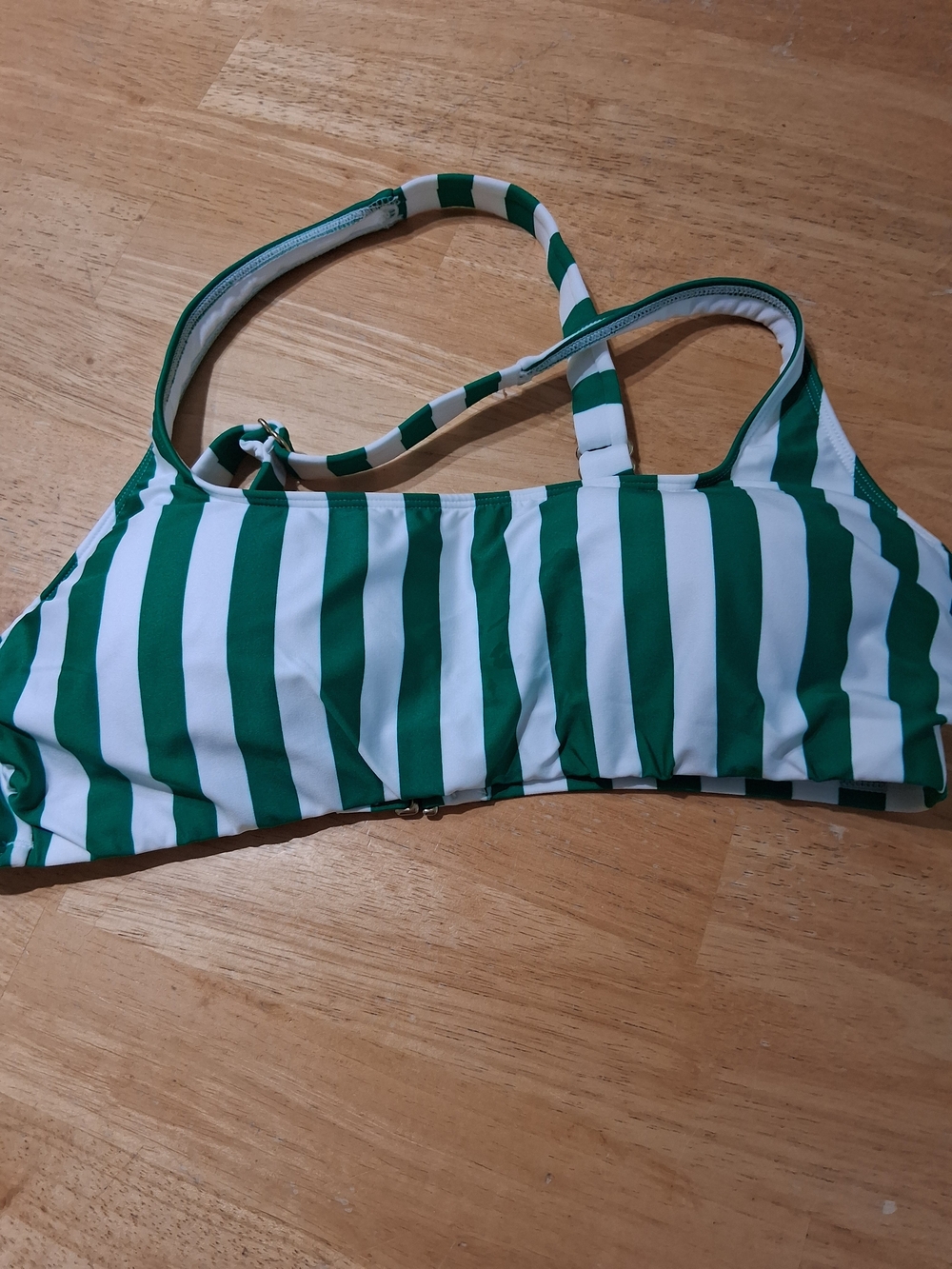 Gibson Latimer Green and White Striped Bikini Top